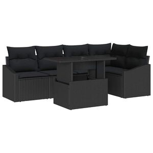 vidaXL Kerti Kanap&eacute; Szett p&aacute;rn&aacute;val t&aacute;rol&oacute;val 6 pcs Fekete polirattan