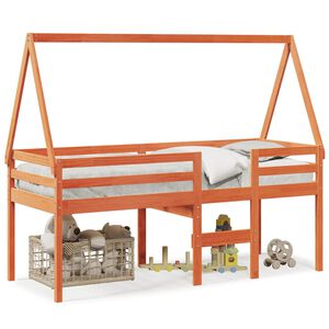 vidaXL viaszbarna t&ouml;m&ouml;r fenyőfa magas&iacute;tott &aacute;gy tetővel 90 x 200 cm