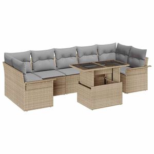 vidaXL Kerti Kanap&eacute; Szett p&aacute;rn&aacute;val t&aacute;rol&oacute;val 8 pcs B&eacute;zs Poli rattan