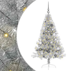 vidaXL Mesters&eacute;ges, előre vil&aacute;g&iacute;tott kar&aacute;csonyi fa Ez&uuml;st 150 cm PET