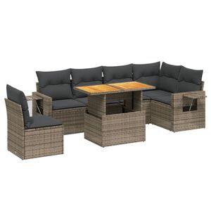 vidaXL 7 r&eacute;szes sz&uuml;rke polyrattan kerti &uuml;lőgarnit&uacute;ra p&aacute;rn&aacute;kkal