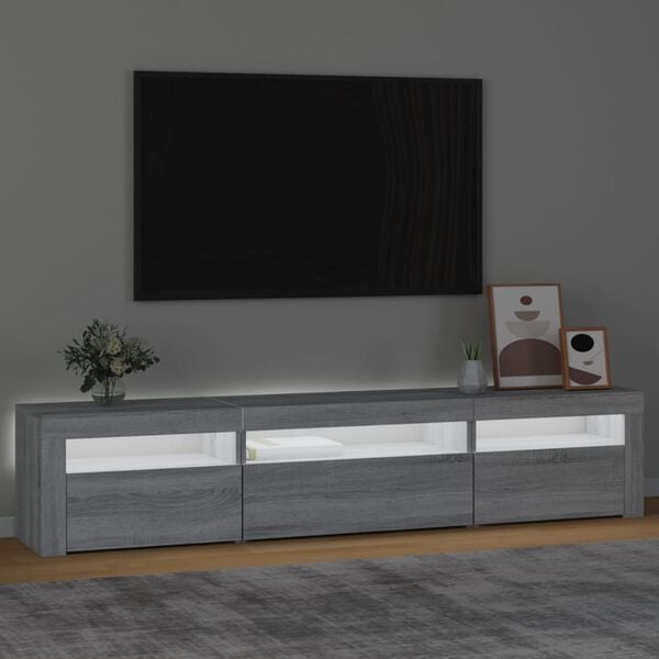 vidaXL szürke sonoma színű TV-szekrény LED-lámpákkal 195x35x40 cm