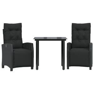 vidaXL 3 r&eacute;szes fekete polyrattan kerti &eacute;tkezőgarnit&uacute;ra p&aacute;rn&aacute;kkal