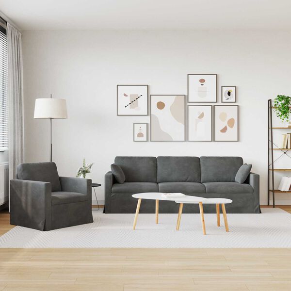 vidaXL Kanap&eacute; Szett 2 pcs S&ouml;t&eacute;tsz&uuml;rke 228 x 78 x 80 cm B&aacute;rsony