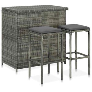vidaXL 3 r&eacute;szes sz&uuml;rke polyrattan b&aacute;rszett