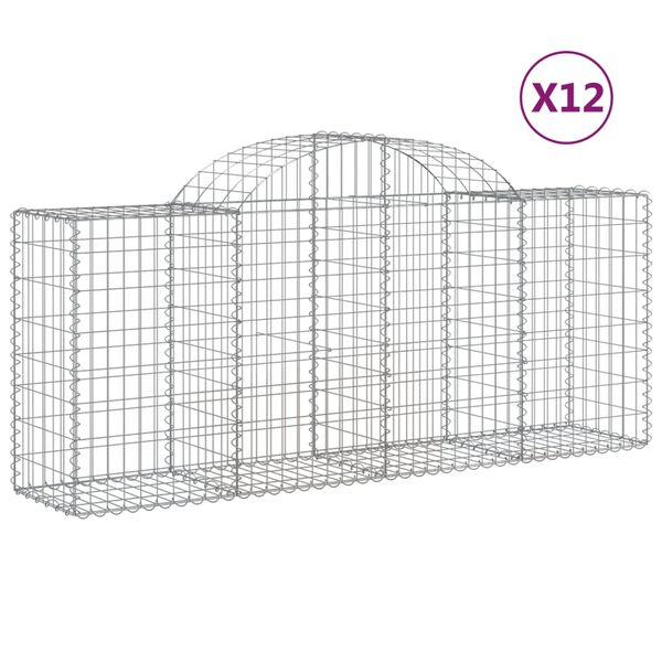 vidaXL 12 db íves horganyzott vas gabion kosár 200x50x80/100 cm