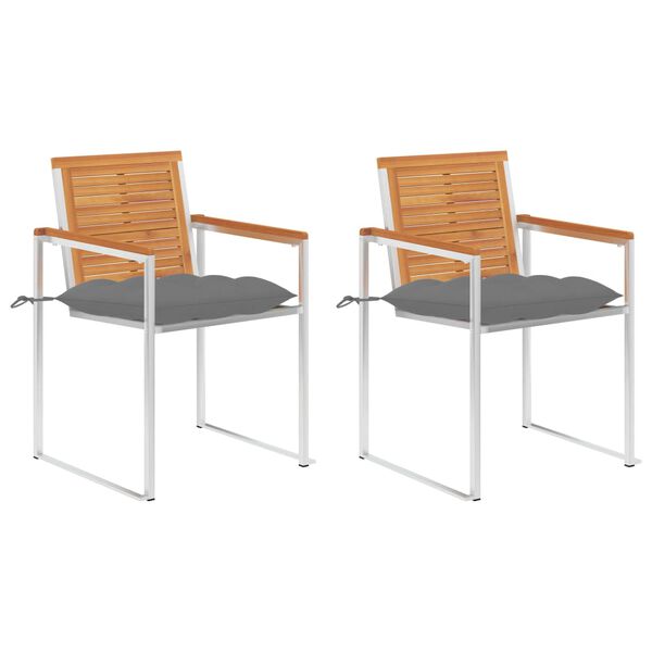 vidaXL 2 db tömör akácfa és acél kerti szék párnával
