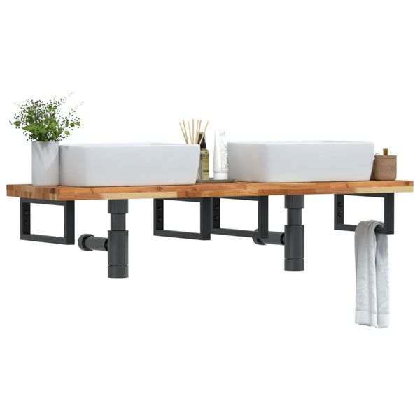 vidaXL ac&eacute;l &eacute;s t&ouml;m&ouml;r ak&aacute;cfa falra szerelhető mosd&oacute;polc