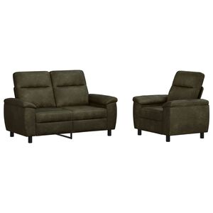 vidaXL Kanap&eacute; Szett 2 pcs Katonai z&ouml;ld Műsuede Bőr