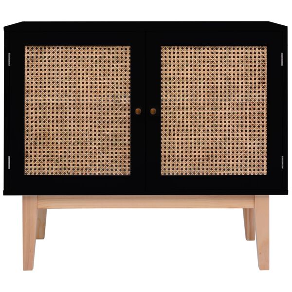 vidaXL fekete MDF és rattan tálalószekrény 88,5 x 40 x 80 cm