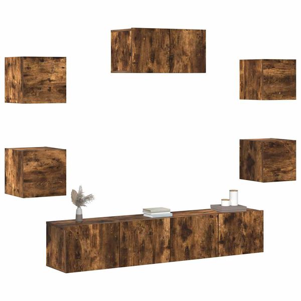 vidaXL 7 r&eacute;szes f&uuml;st&ouml;s t&ouml;lgy sz&iacute;nű szerelt fa TV-szekr&eacute;nyszett