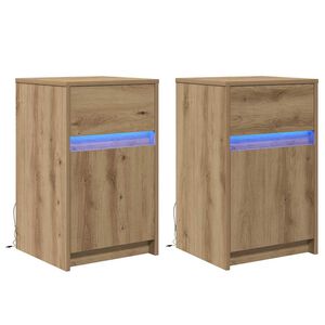 vidaXL LED &Eacute;jjeli Szekr&eacute;ny 2 pcs k&eacute;zműves t&ouml;lgy 38 x 34 x 61 cm