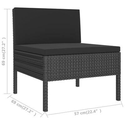 vidaXL 3 db fekete polyrattan kerti szék párnákkal