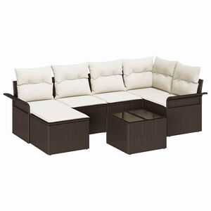 vidaXL Kerti Kanap&eacute; Szett t&aacute;rol&oacute;val 7 pcs Barna polirattan