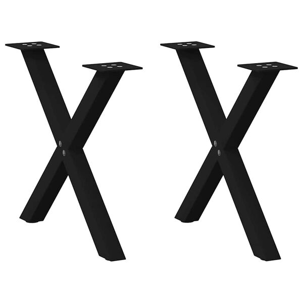vidaXL 2 db fekete, X alak&uacute; ac&eacute;l doh&aacute;nyz&oacute;asztal l&aacute;b 60 x (42-43) cm