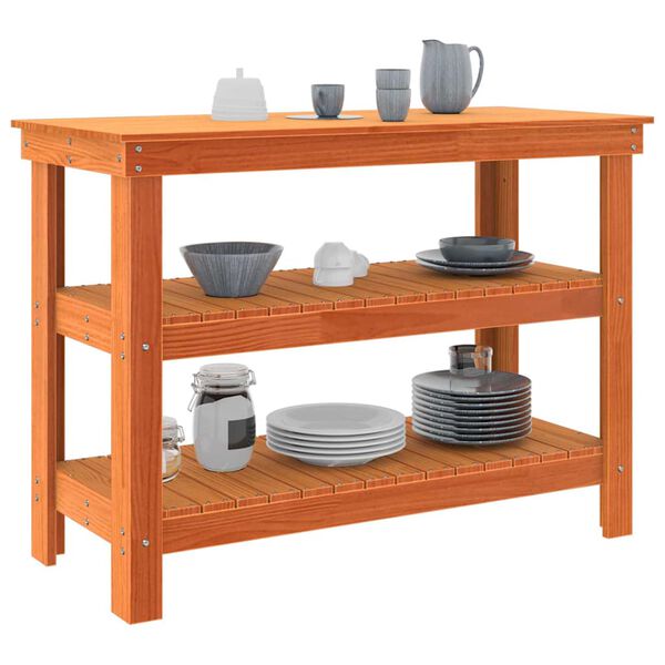 vidaXL Munkapad polcokkal Viaszbarna 110,5 x 50 x 80 cm T&ouml;m&ouml;r fenyőfa
