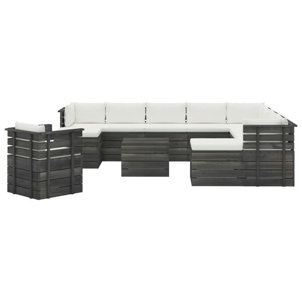 vidaXL 12 r&eacute;szes t&ouml;m&ouml;r fenyőfa kerti raklapb&uacute;tor-garnit&uacute;ra p&aacute;rn&aacute;kkal