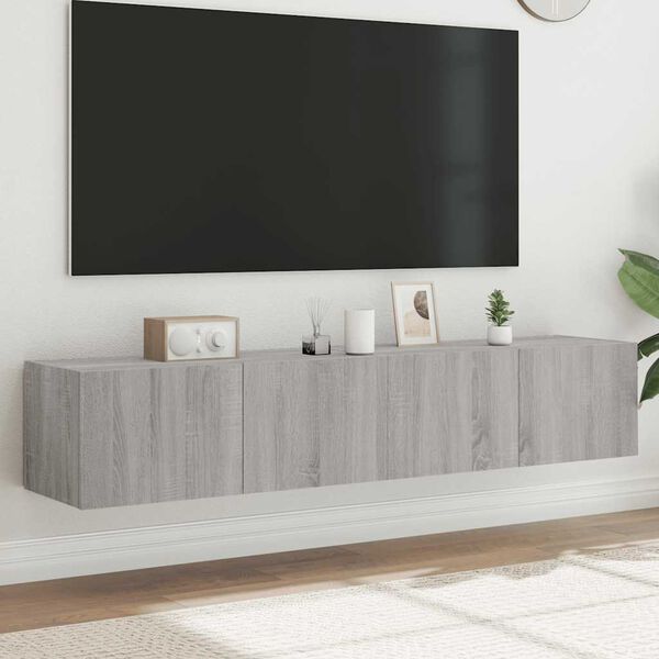 vidaXL 2 db sz&uuml;rke sonoma fali TV-szekr&eacute;ny LED-ekkel 80x35x31 cm