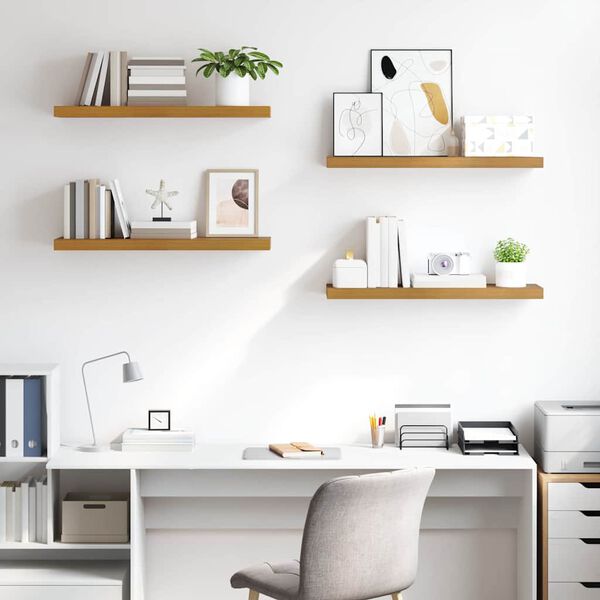 vidaXL Falpolc Falra szerelhető 4 pcs B&eacute;zs 90 x 23,5 x 4 cm Faanyag