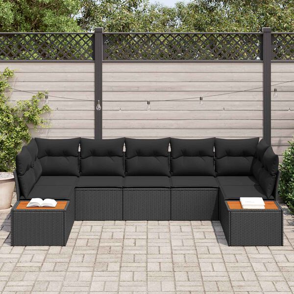 vidaXL Kerti Kanap&eacute; Szett p&aacute;rn&aacute;val t&aacute;rol&oacute;val 7 pcs Fekete Polyrattan
