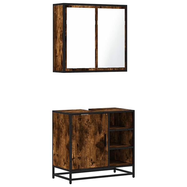 vidaXL 2 r&eacute;szes f&uuml;st&ouml;s t&ouml;lgy sz&iacute;nű szerelt fa f&uuml;rdőszobai b&uacute;torszett