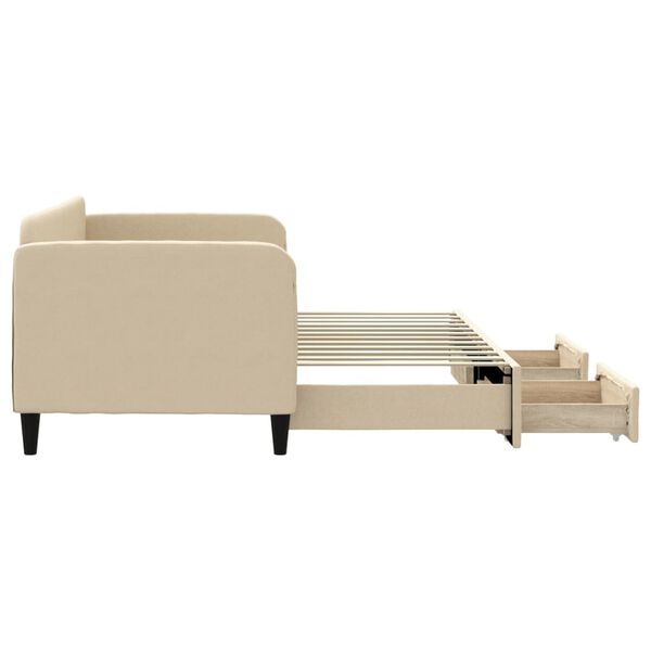 vidaXL krémszínű kihúzható szövet heverő fiókokkal 80 x 200 cm