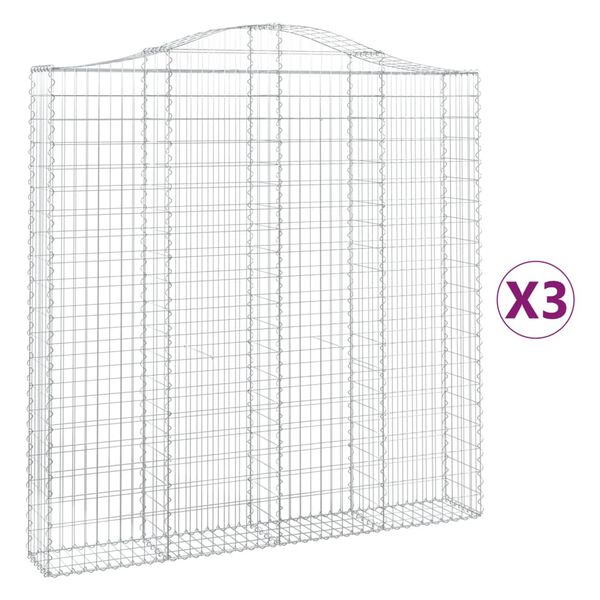 vidaXL 3 db &iacute;ves horganyzott vas gabion kos&aacute;r 200 x 30 x 200/220 cm