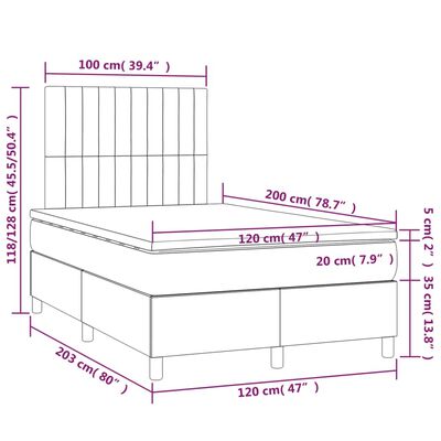 vidaXL világosszürke szövet rugós ágy matraccal 120 x 200 cm