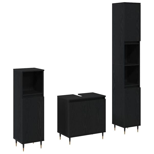 vidaXL F&uuml;rdőszoba b&uacute;tor szett 3 pcs Fekete t&ouml;lgy 30 x 30 x 190 cm