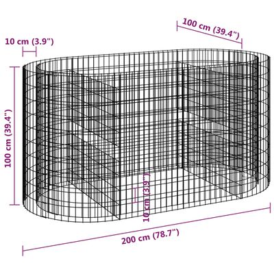 vidaXL horganyzott vas gabion magaságyás 200x100x100 cm