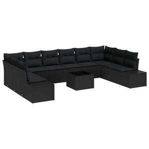 vidaXL Kerti Kanap&eacute; Szett p&aacute;rn&aacute;val 10 pcs Fekete Polyrattan