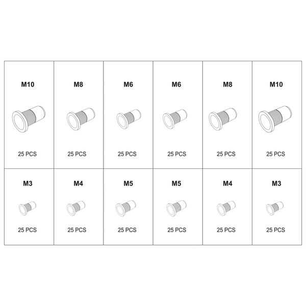 YATO 300 r&eacute;szes alum&iacute;nium sz&eacute;nac&eacute;l szegecsanyak&eacute;szlet M3-M10