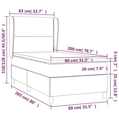 vidaXL sötétkék bársony rugós ágy matraccal 80 x 200 cm