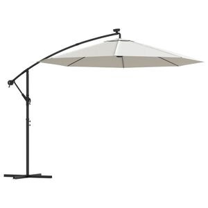 vidaXL f&uuml;ggő, homoksz&iacute;nű ernyő LED-del, f&eacute;m r&uacute;ddal 300 cm