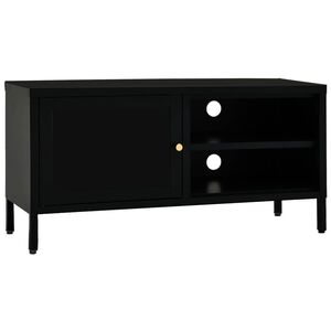 vidaXL fekete ac&eacute;l &eacute;s &uuml;veg TV-szekr&eacute;ny 90 x 30 x 44 cm