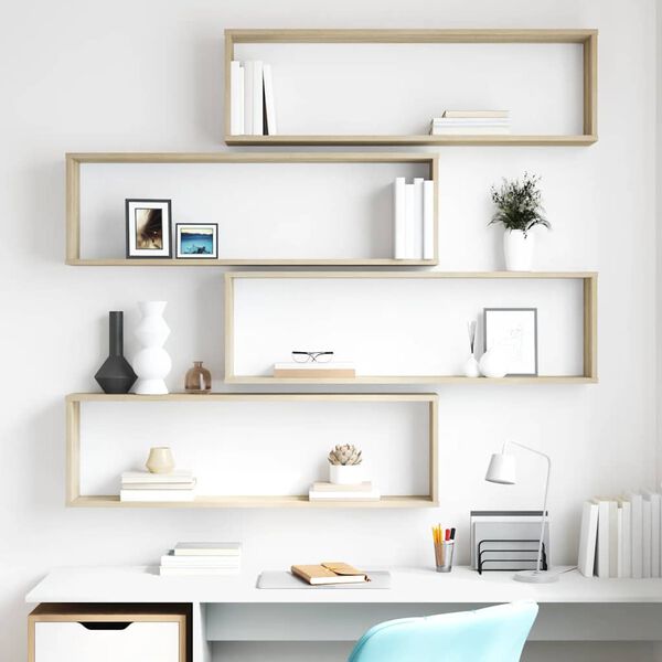 vidaXL 4 db sonoma t&ouml;lgy sz&iacute;nű szerelt fa fali polc 100x15x30 cm