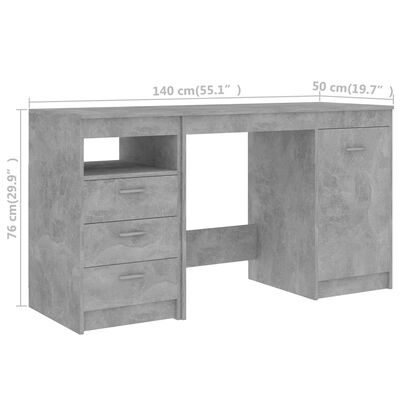 vidaXL betonszürke forgácslap íróasztal 140 x 50 x 76 cm