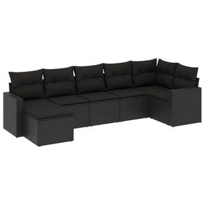 vidaXL 7 r&eacute;szes fekete polyrattan kerti &uuml;lőgarnit&uacute;ra p&aacute;rn&aacute;val
