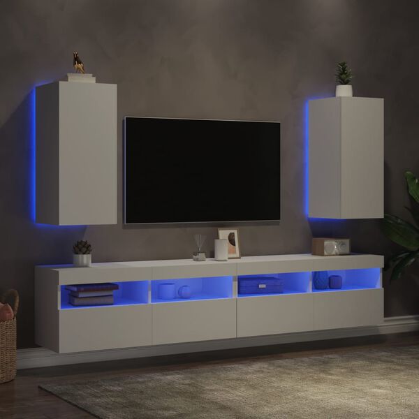 vidaXL 2 db fehér falra szerelhető TV-szekrény LED-ekkel 30,5x35x70 cm