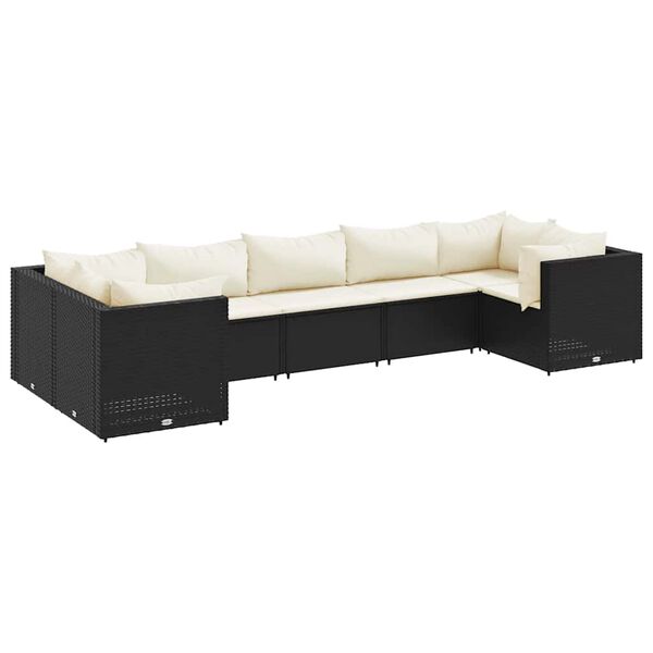 vidaXL 7 részes fekete polyrattan kerti ülőgarnitúra párnákkal