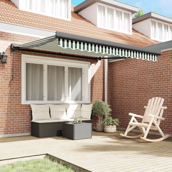 vidaXL Napernyő Z&ouml;ld &eacute;s Feh&eacute;r 300 x 250 x 165 cm Pamut &eacute;s Alum&iacute;nium