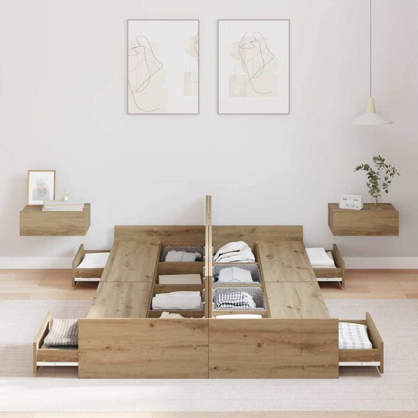 vidaXL Ágykeret tárolóval fiókkal Artisan tölgy 120 x 190 cm Faanyag