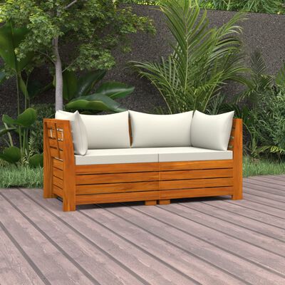 vidaXL 2 személyes tömör akácfa kerti kanapé párnával