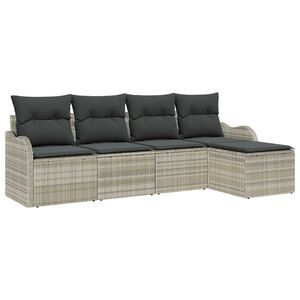 vidaXL Kerti Kanap&eacute; Szett p&aacute;rn&aacute;val 5 pcs Vil&aacute;gossz&uuml;rke Poli rattan