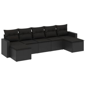 vidaXL 7 r&eacute;szes fekete polyrattan kerti &uuml;lőgarnit&uacute;ra p&aacute;rn&aacute;val