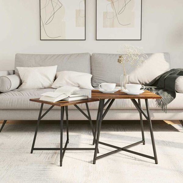 vidaXL Kisasztal k&eacute;szlet 2 pcs F&uuml;st&ouml;lt t&ouml;lgy &eacute;s Fekete 50 x 50 x 50 cm