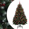 vidaXL Műfenyő g&ouml;mb&ouml;kkel, z&ouml;ld 150 cm 150 LED Meleg feh&eacute;r PVC &eacute;s f&eacute;m