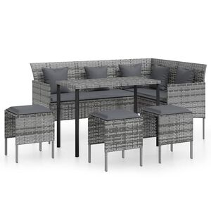 vidaXL 5 szem&eacute;lyes sz&uuml;rke polyrattan L-alak&uacute; kanap&eacute;szett p&aacute;rn&aacute;kkal