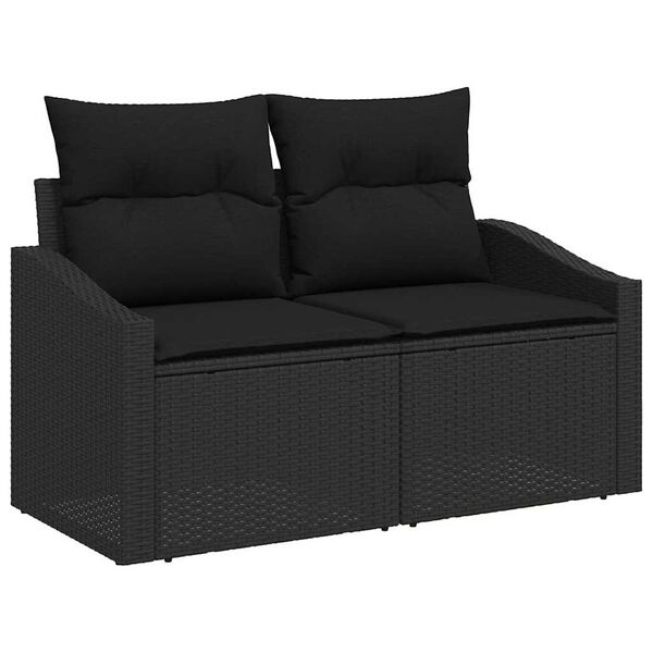 vidaXL Kerti Kanap&eacute; Szett t&aacute;rol&oacute;val 7 pcs Fekete Poli rattan
