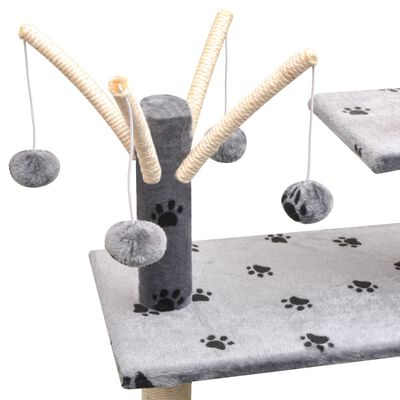 vidaXL szürke macskabútor mancsnyomokkal és szizál kaparófákkal 125 cm